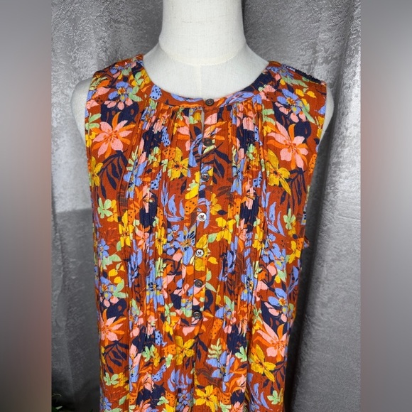 Garnet Hill Multicolored Floral Print Livvy Crêpe Dress Sleeveless Sz L - Picture 3 of 12